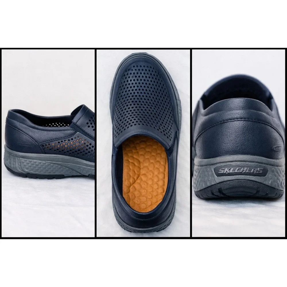 Skechers Men 13 Navy Foamies Perforated‎ Slip-On Water Sport Comfort Beach Shoes